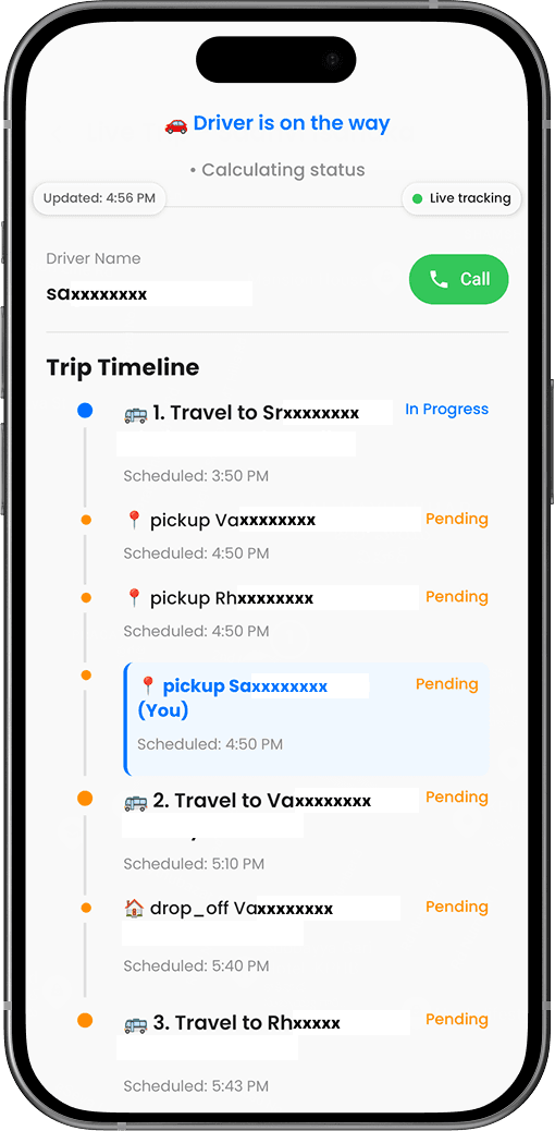 Safe arrival alerts screen